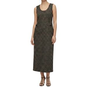 Vintage YSL Yves Saint Laurent Plaid Wool Midi Shift Dress L 10-12
